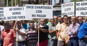 Protestas de empresas madereras a las puertas de Ence. (Foto: Julián Pérez)