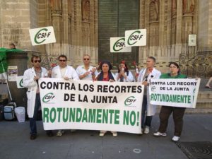 Acampada del CSI F en Sevila contra el Plan de Ajuste de la Junta.