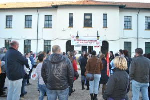 Una de las protestas de los ex trabajadores a las puertas de la Mancomunidad de la Cuenca Minera.