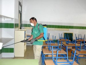 Operarios durante la campaña de control de plagas.