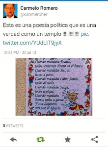 Twitter de Carmelo Romero, diputado del PP y alcalde de Palos.