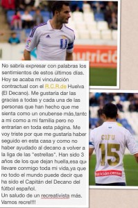 Carta de despedida de Cifu como jugador recreativista.