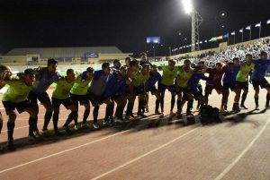 Jugadores del Recreativo celebrando la victoria. (Tenor)