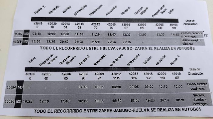 Horarios Huelva-Zafra autobus