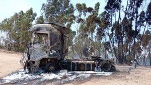 Arde un camión muy cerca de El Mustio y provoca un incendio forestal