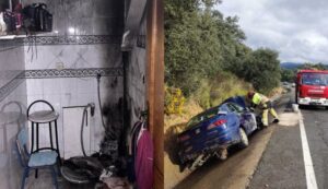 Bomberos intervienen en el incendio de una cocina en Moguer y un accidente en Almonaster