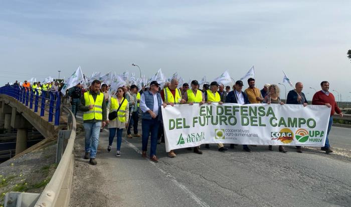 Unos 50 tractores y más de 300 personas protestan en Huelva por la "pervivencia" del medio rural