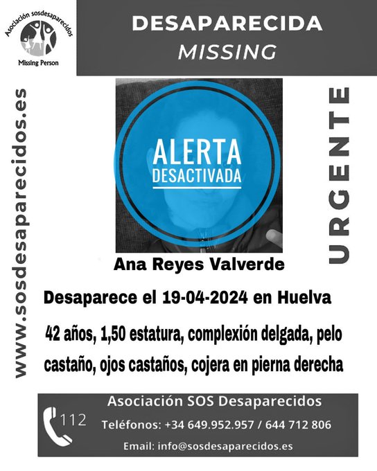 Aparece la mujer desaparecida desde el pasado 19 de abril en Huelva capital